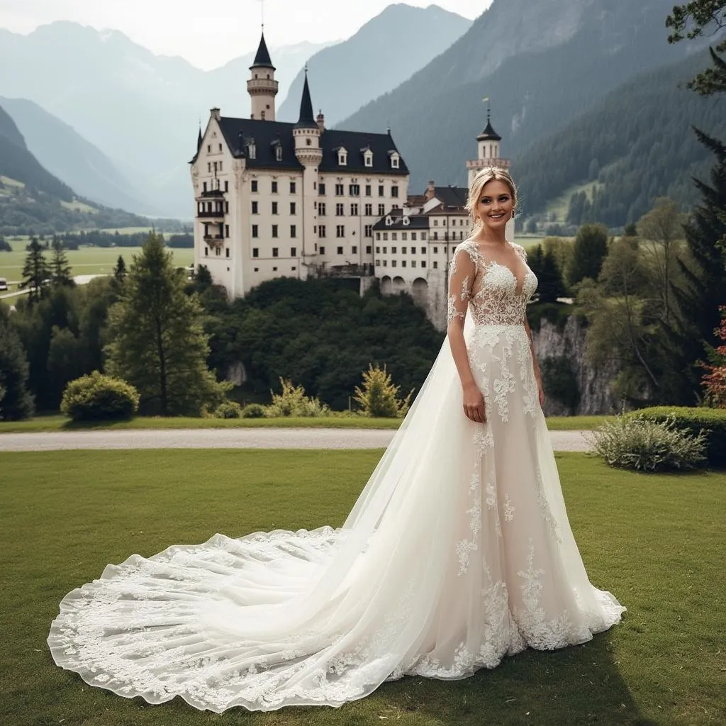Braut in einem Designerbrautkleid