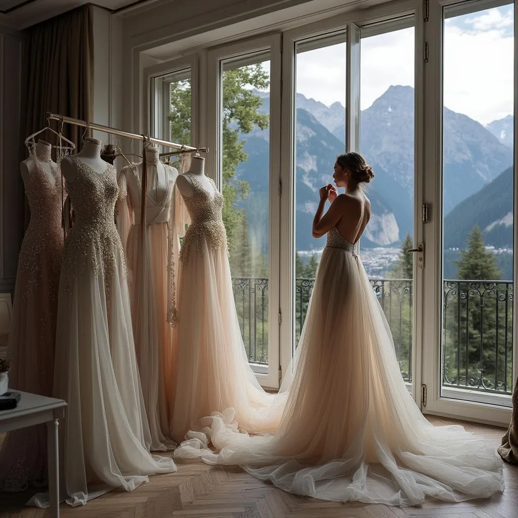 Elegante Designerin arbeitet an einem exklusiven Kleid